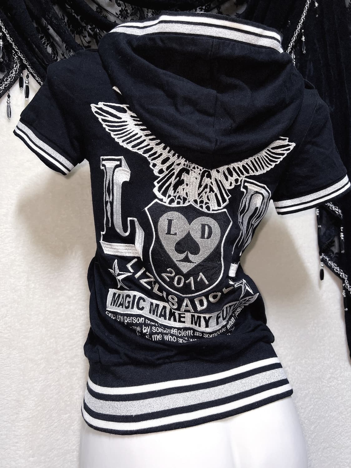 리즈리사돌 y2k 와투케 펑크 갸루 키치 반팔 후드집업 헤이세이 핀터 상품이미지2