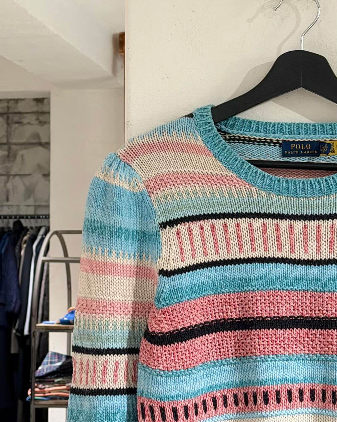 폴로 랄프로렌 스카이블루 핑크 스트라이프 패턴 니트 상품이미지2
