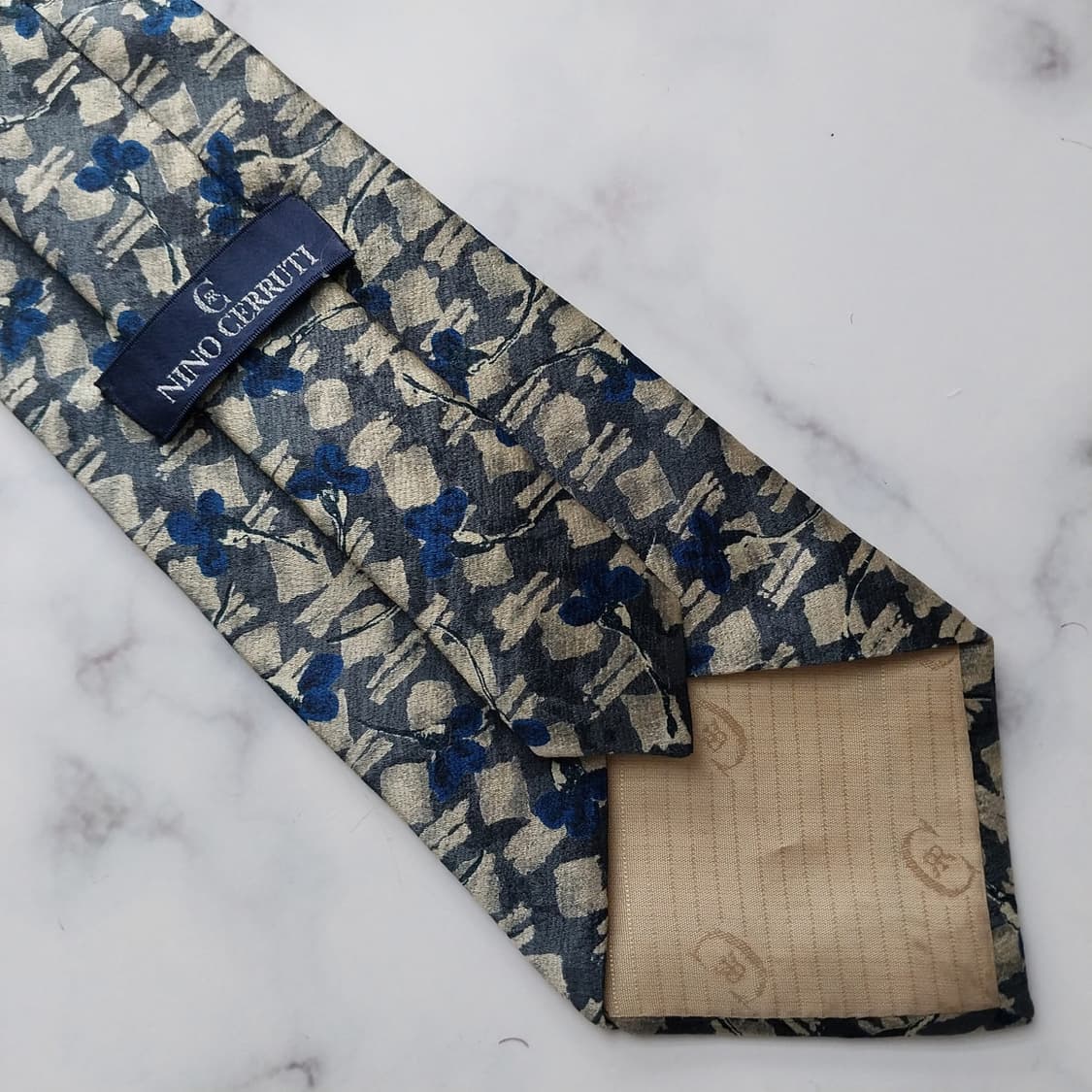 니노 세루티 실크 네이비 플라워 패턴 넥타이 9.3cm A등급 K1212 상품이미지8