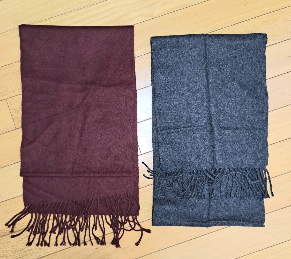 일본 빈티지 캐시미어 혼합 목도리 세트 (동일 사이즈의 차콜과 와인색). 상품이미지1