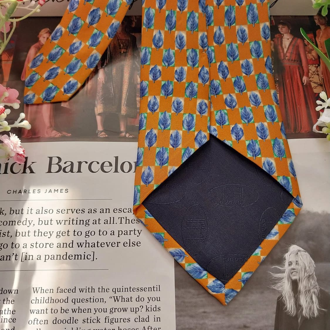 던힐 실크 옐로우 리프 패턴 넥타이 9.7cm A+등급 K1697
 상품이미지8