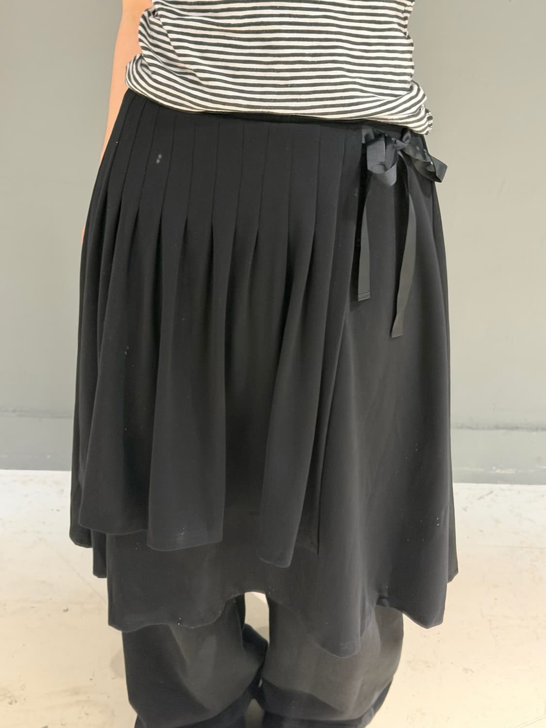 side ribbon pleats layered detail skirt 상품이미지2