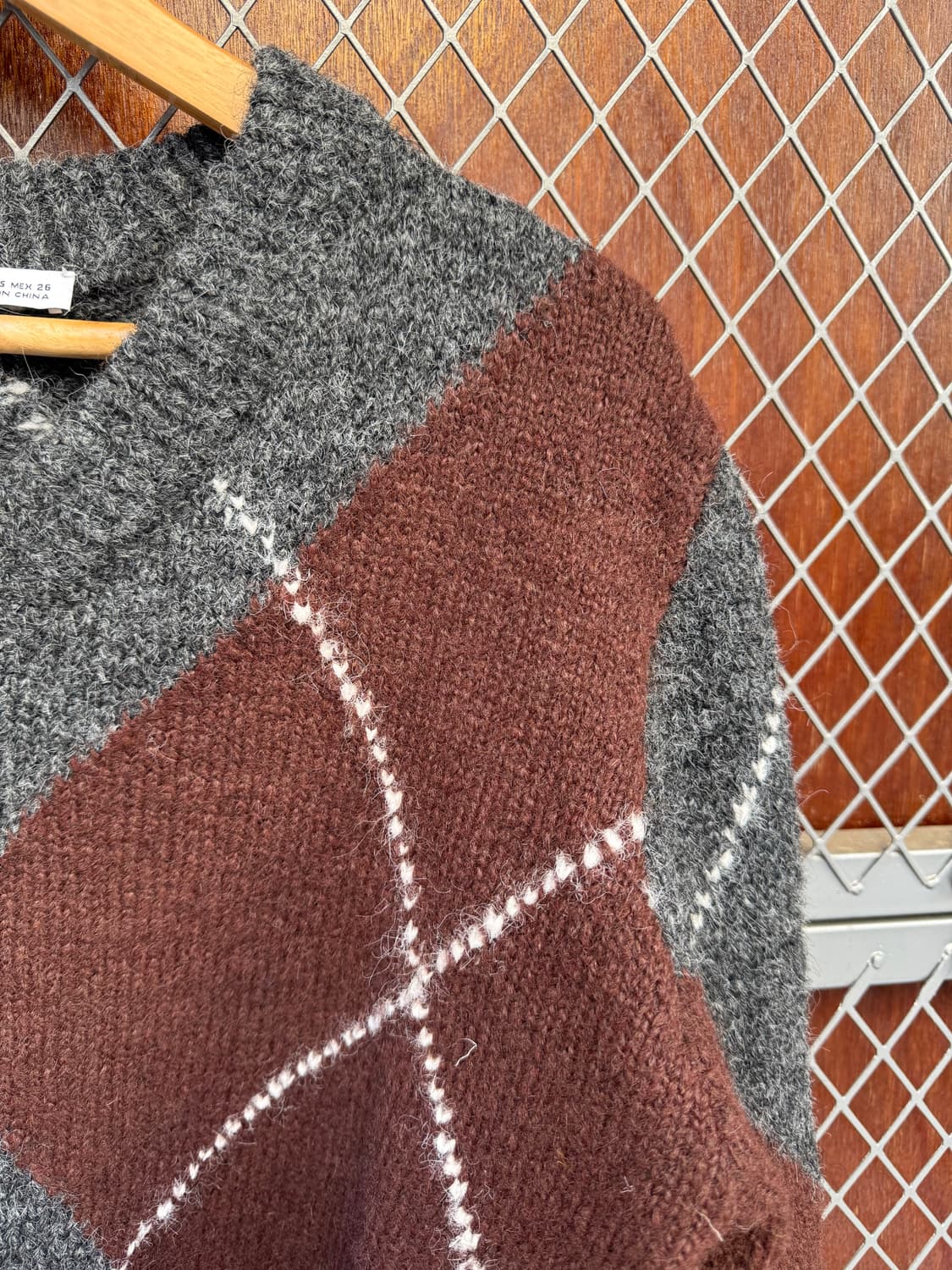 ZARA 자라 울 아가일 브이넥 니트 스웨터 S 상품이미지6