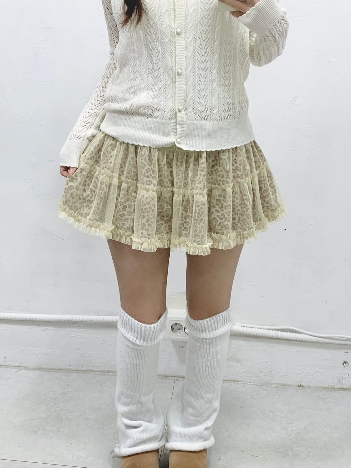 갸루 베이지 레오파드 호피 레이스 스커트 상품이미지2