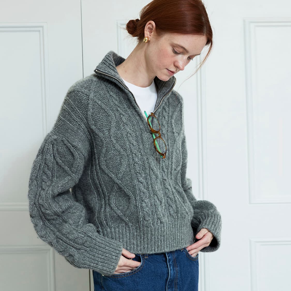 듀이듀이(DEW E DEW E) 케이블 집업 울니트 프리사이즈 새상품 상품이미지1