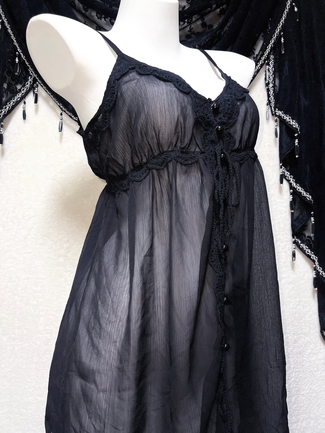 로맨틱고딕 고스펑크 다크페어리 시스루 슬립원피스 레이어드 바선생 핀터 상품이미지2