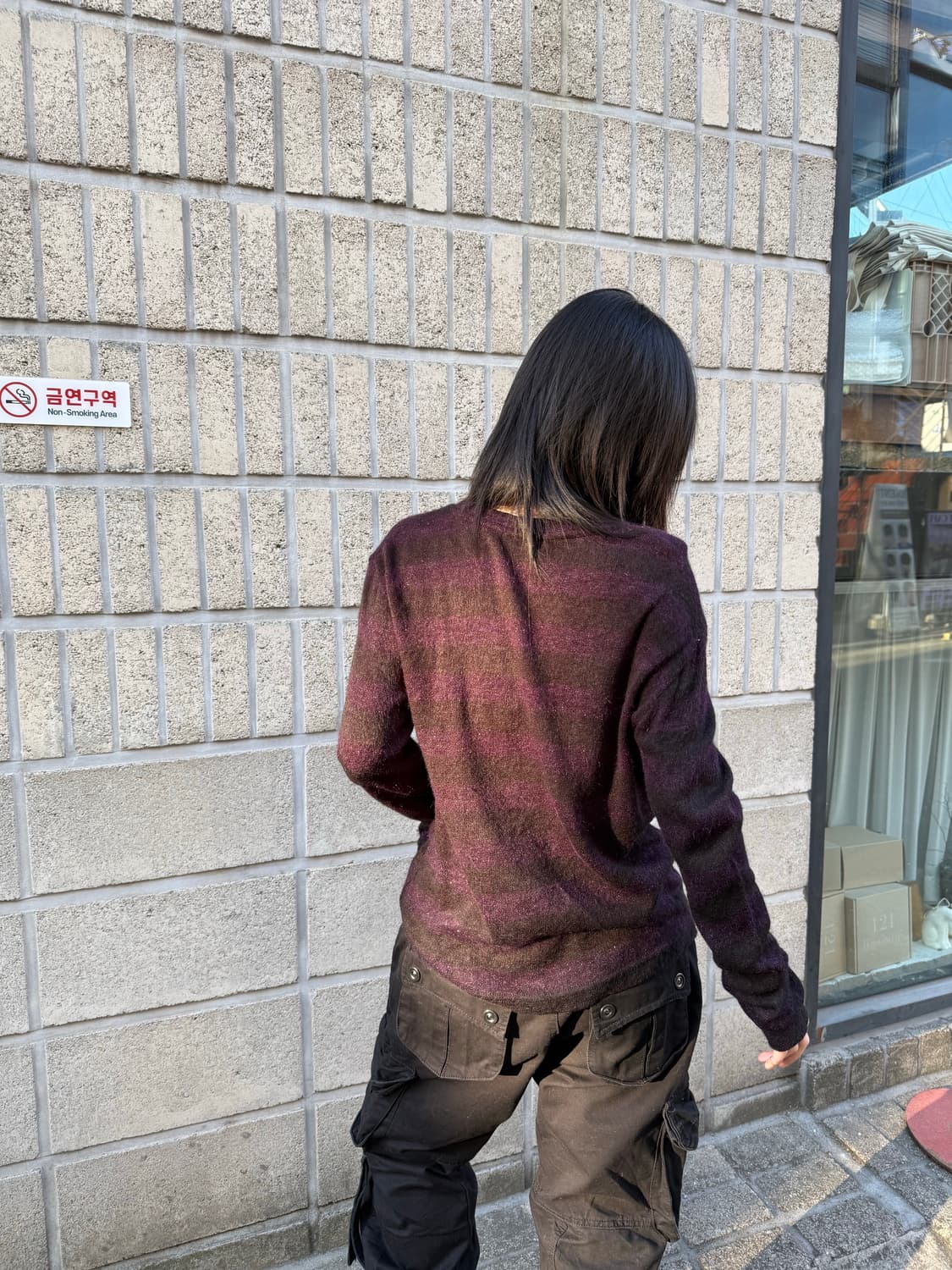 블랙&퍼플 스트라이프 슬림 니트 상품이미지9