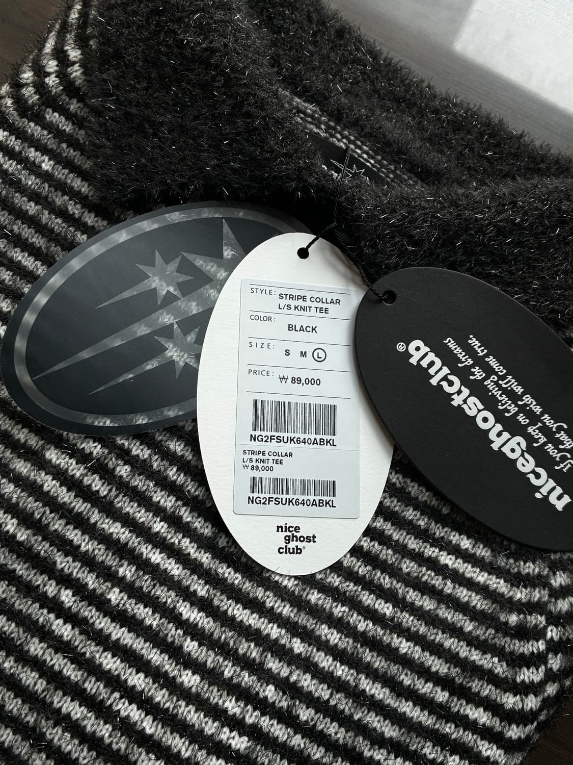 (새상품)(L) 나이스고스트클럽 스트라이프 카라 니트 BLACK 판매 상품이미지7