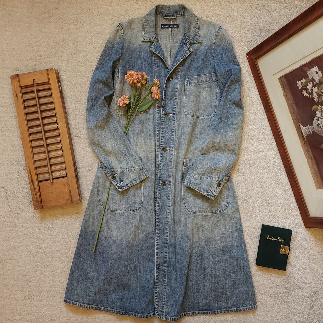폴로 랄프로렌 데님 트렌치 코트 샵코트 셔링 디테일 M 상품이미지2