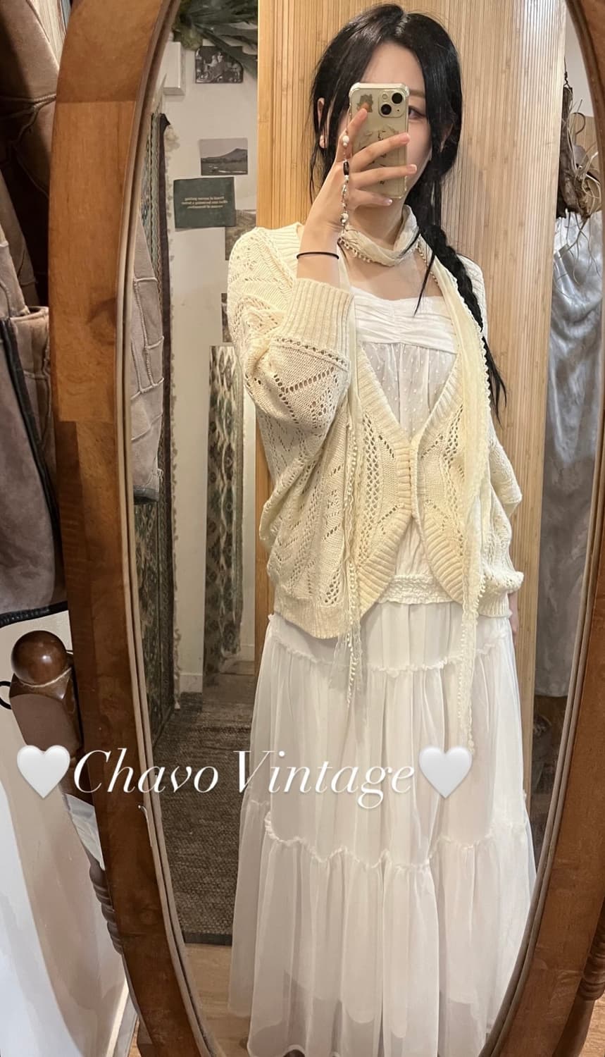 빈티지 모리 화이트롱 스커트 코디세트 상품이미지4