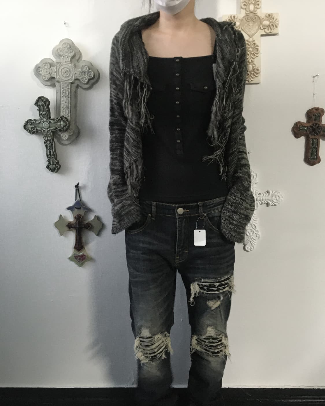 Fringe open knit cardigan 상품이미지9