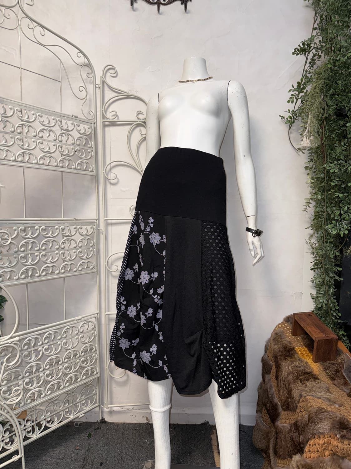 Black oriental patchwork shirring ops/sk 상품이미지3