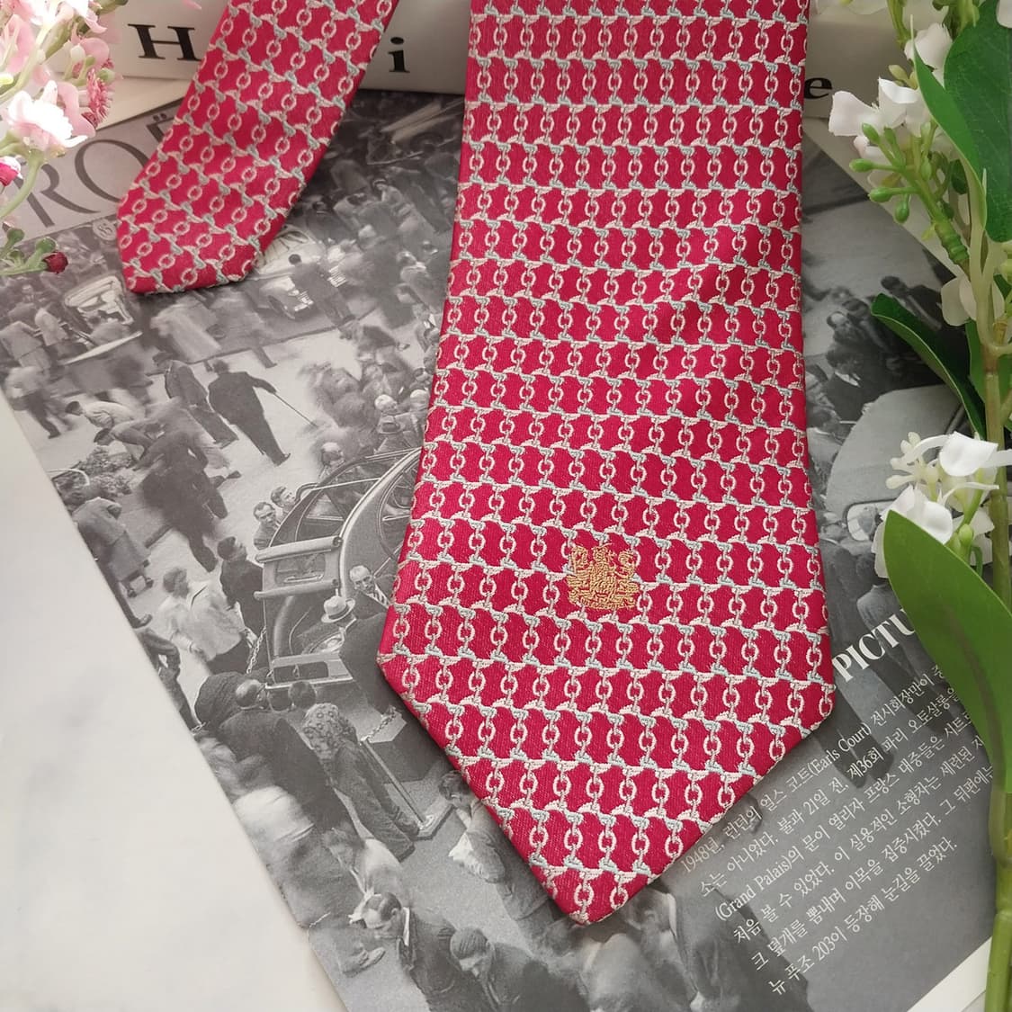 아쿠아스큐텀 실크 레드 링크 패턴 넥타이 9cm A+등급 K1541
 상품이미지4