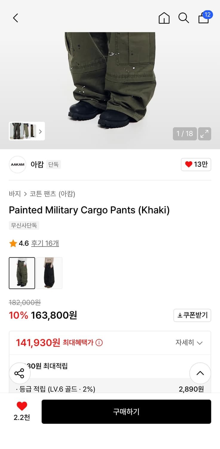 아캄 Aakam Painted Military Cargo Pants 카키 상품이미지4
