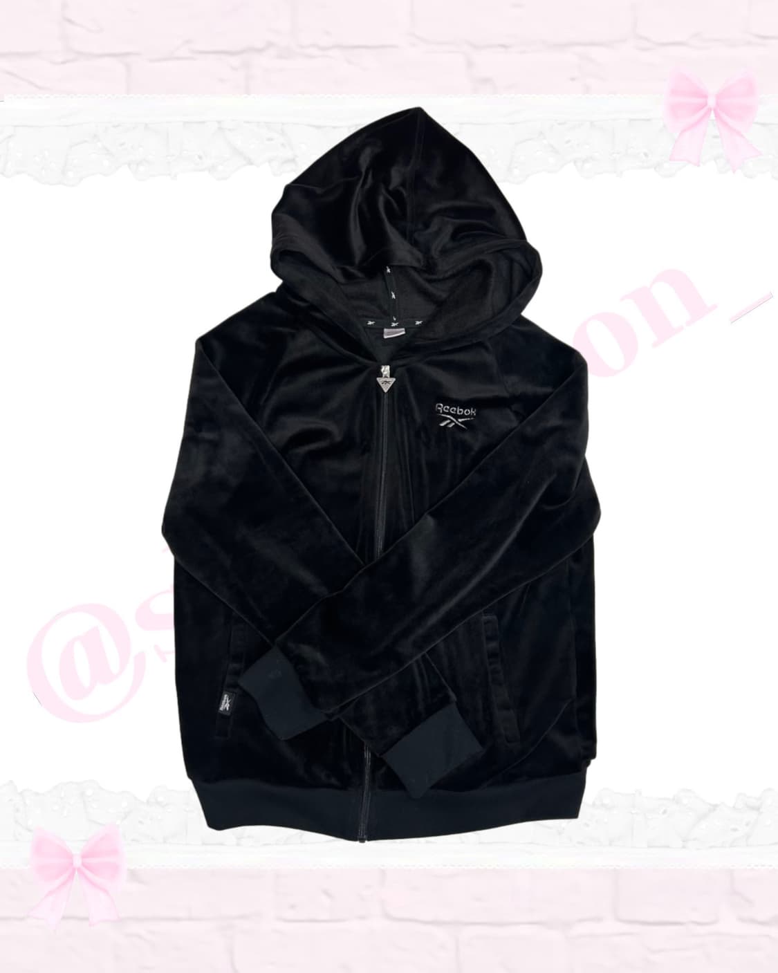 리복 블랙 고급벨벳 갸루 후드집업 상품이미지1