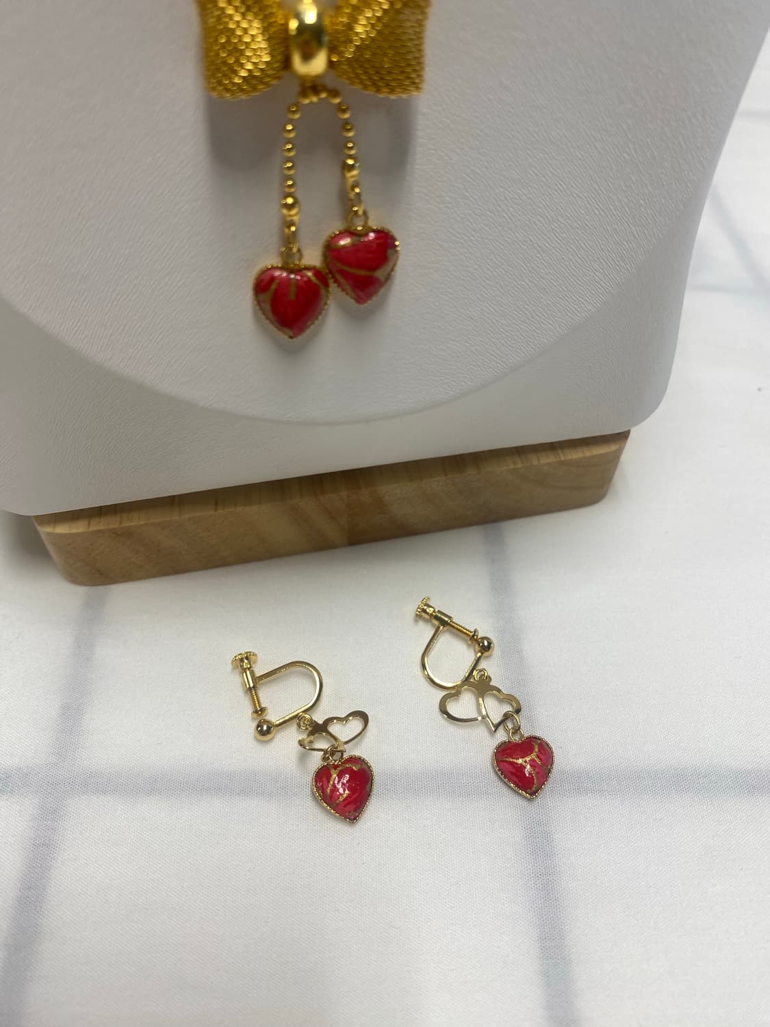 골드 레드 하트 목걸이 귀걸이 세트 일본 빈티지 상품이미지3