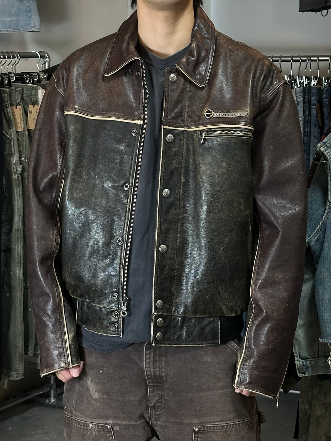 00's 할리데이비슨 디스 레더 자켓 풀그레인 레더 자켓 상품이미지10