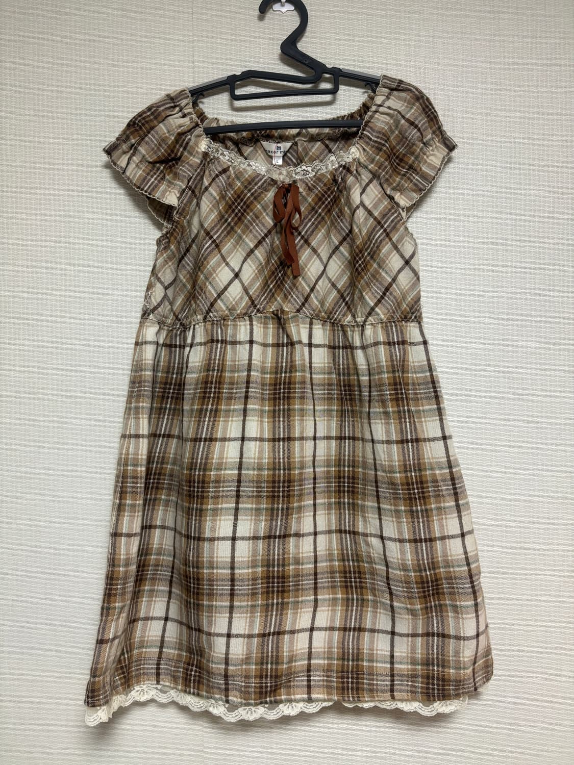 라떼 체크 리본 원피스 상품이미지4