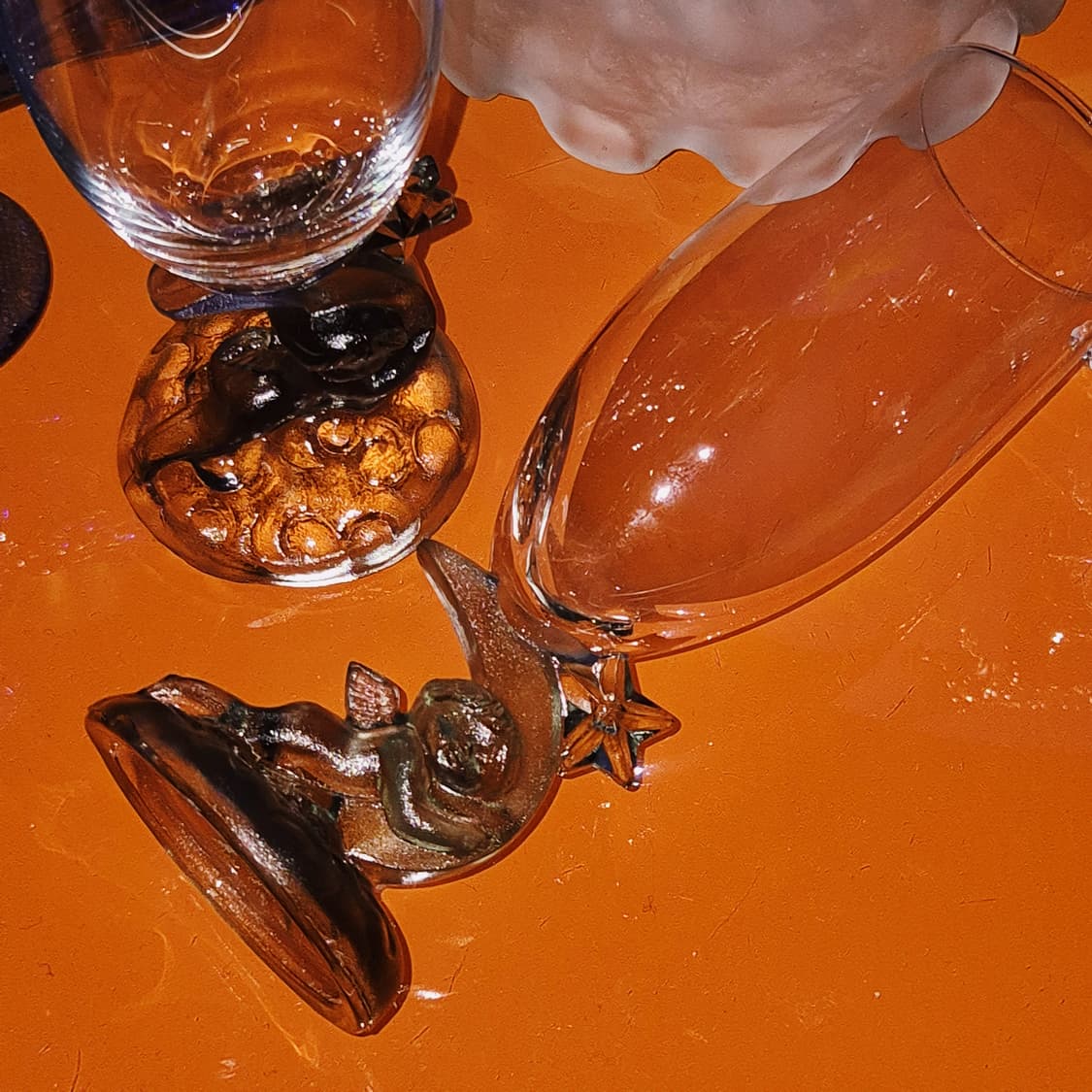 80s 이시즈카 유리 공예 천사&달 샴페인 잔 1p 상품이미지9