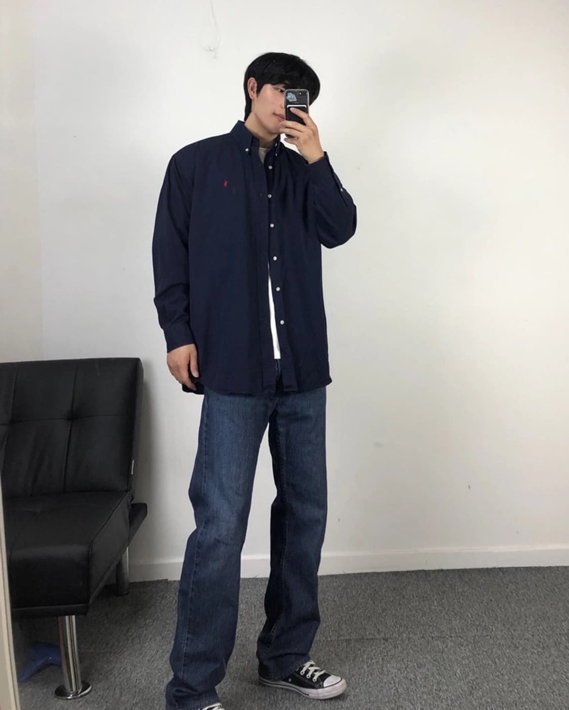 폴로 정품 솔리드 셔츠 네이비 상품이미지1