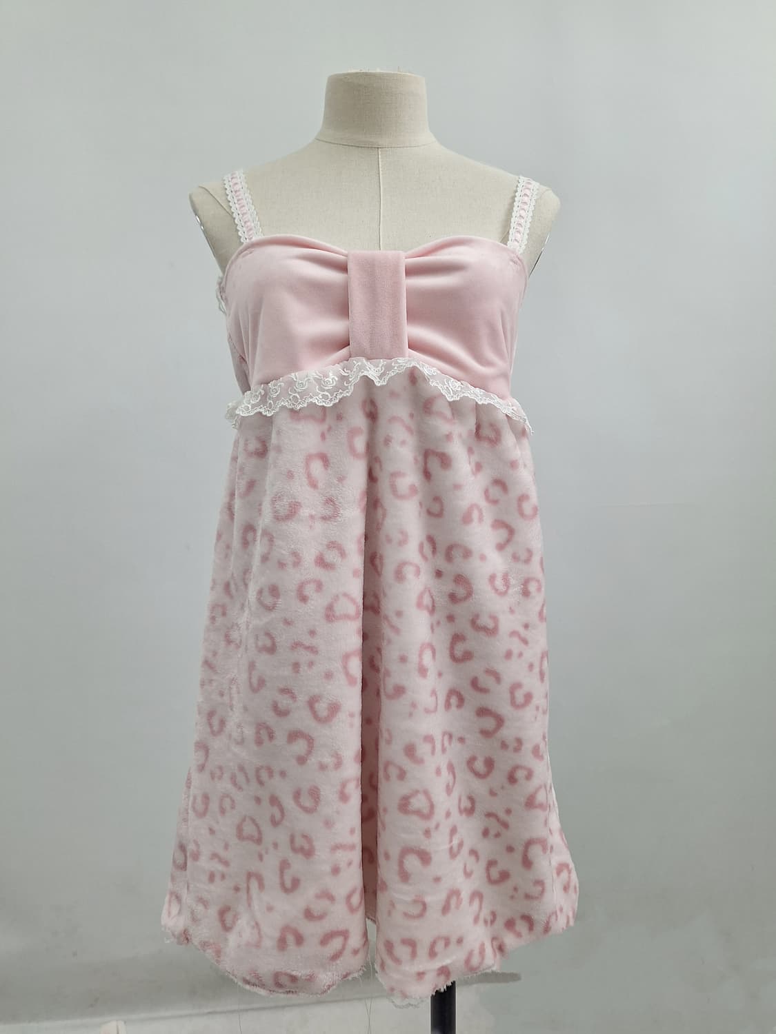 갸루 핑크 레오파드 나시 원피스 히메갸루 라떼갸루 오네갸루 리본 러블리 상품이미지2