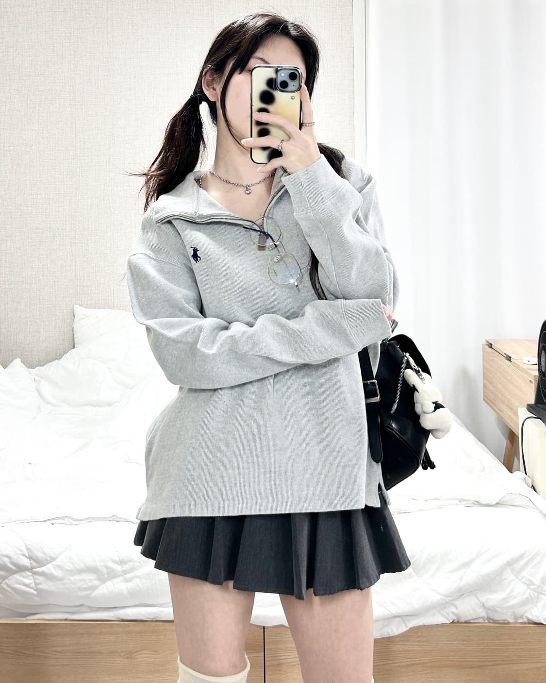 폴로 네이비포니 그레이 코튼 반집업 상품이미지4