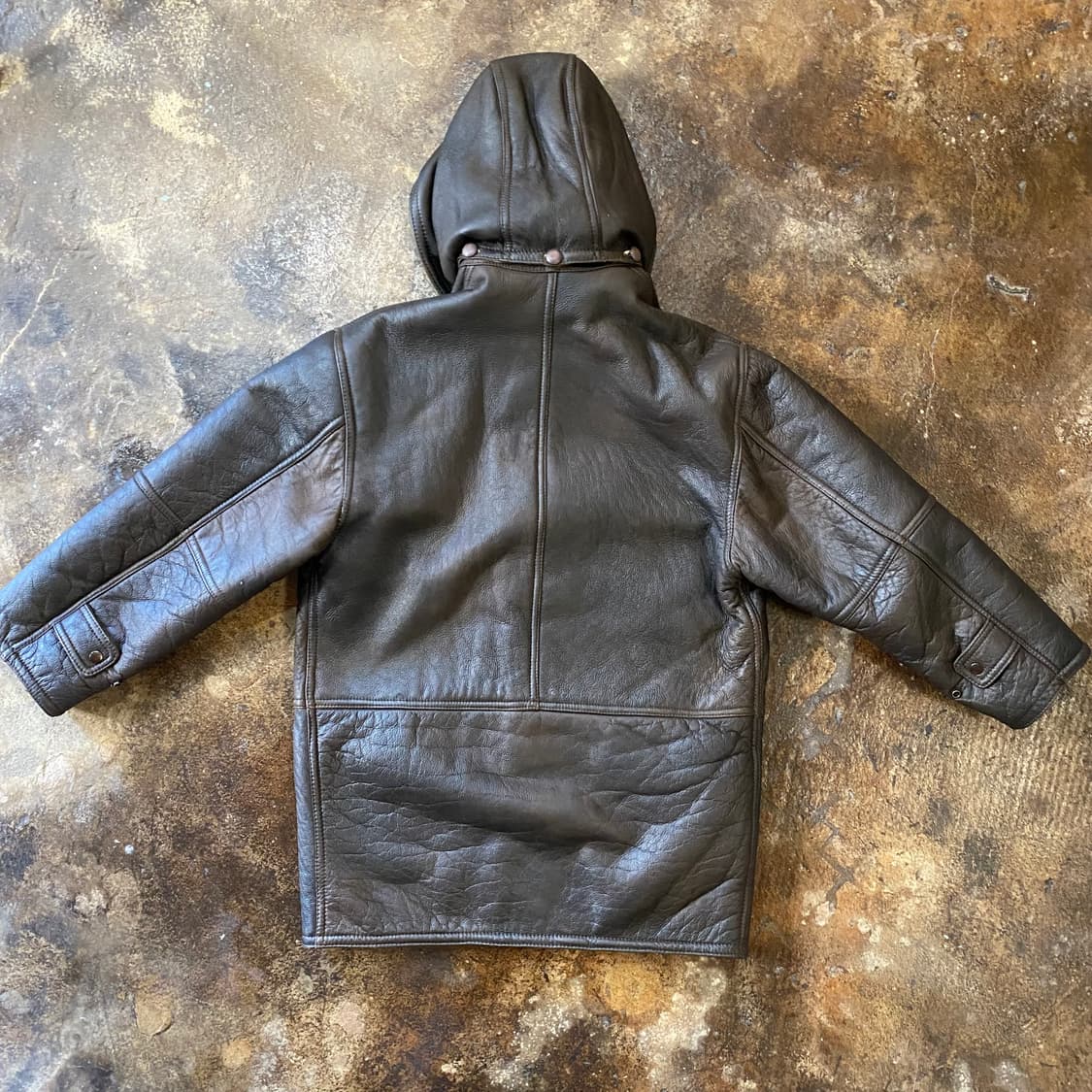 (L) 일본 가죽 무스탕 후드 코트 브라운 상품이미지8