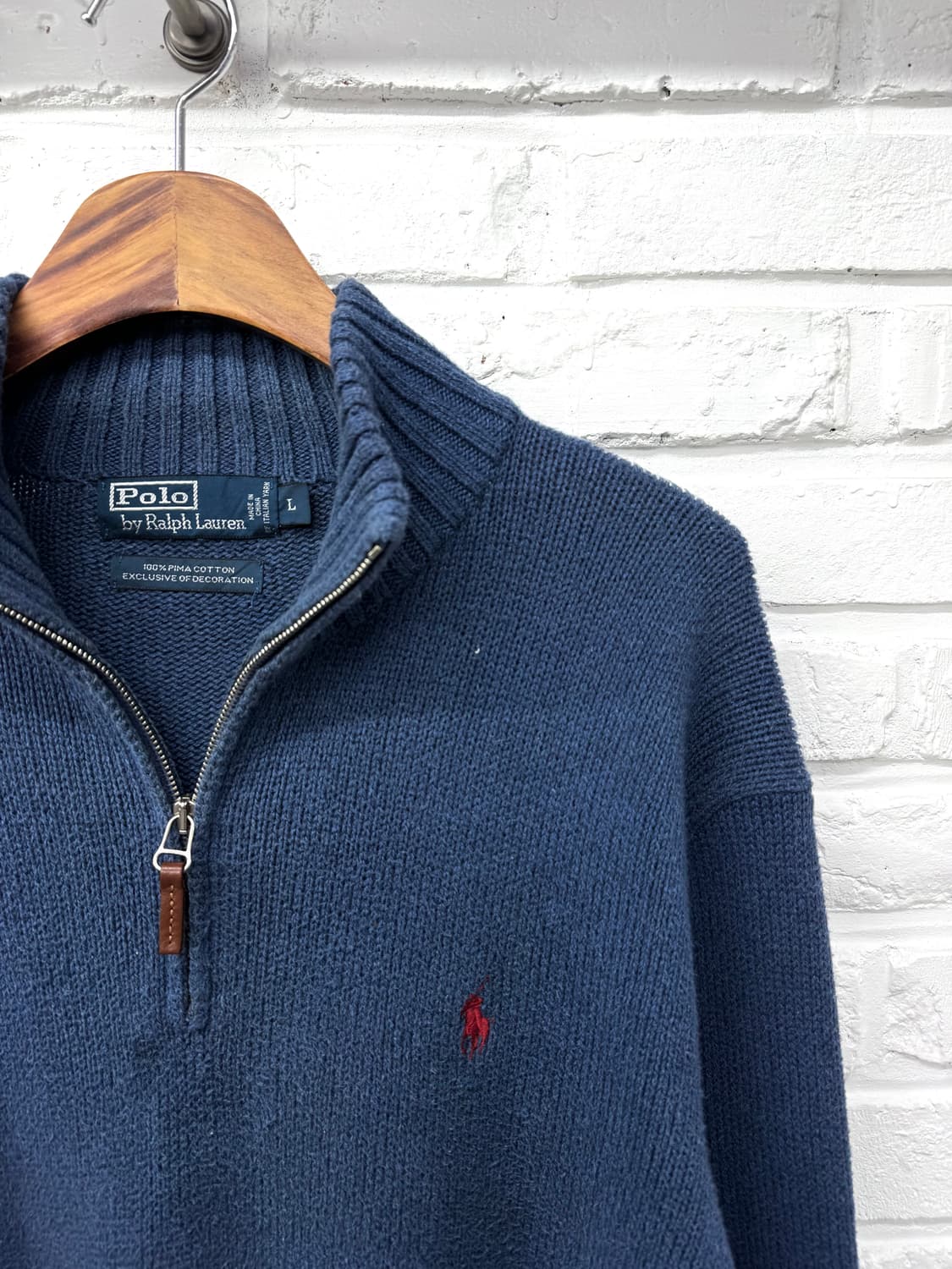 폴로 블루 코튼 반집업 니트 상품이미지5