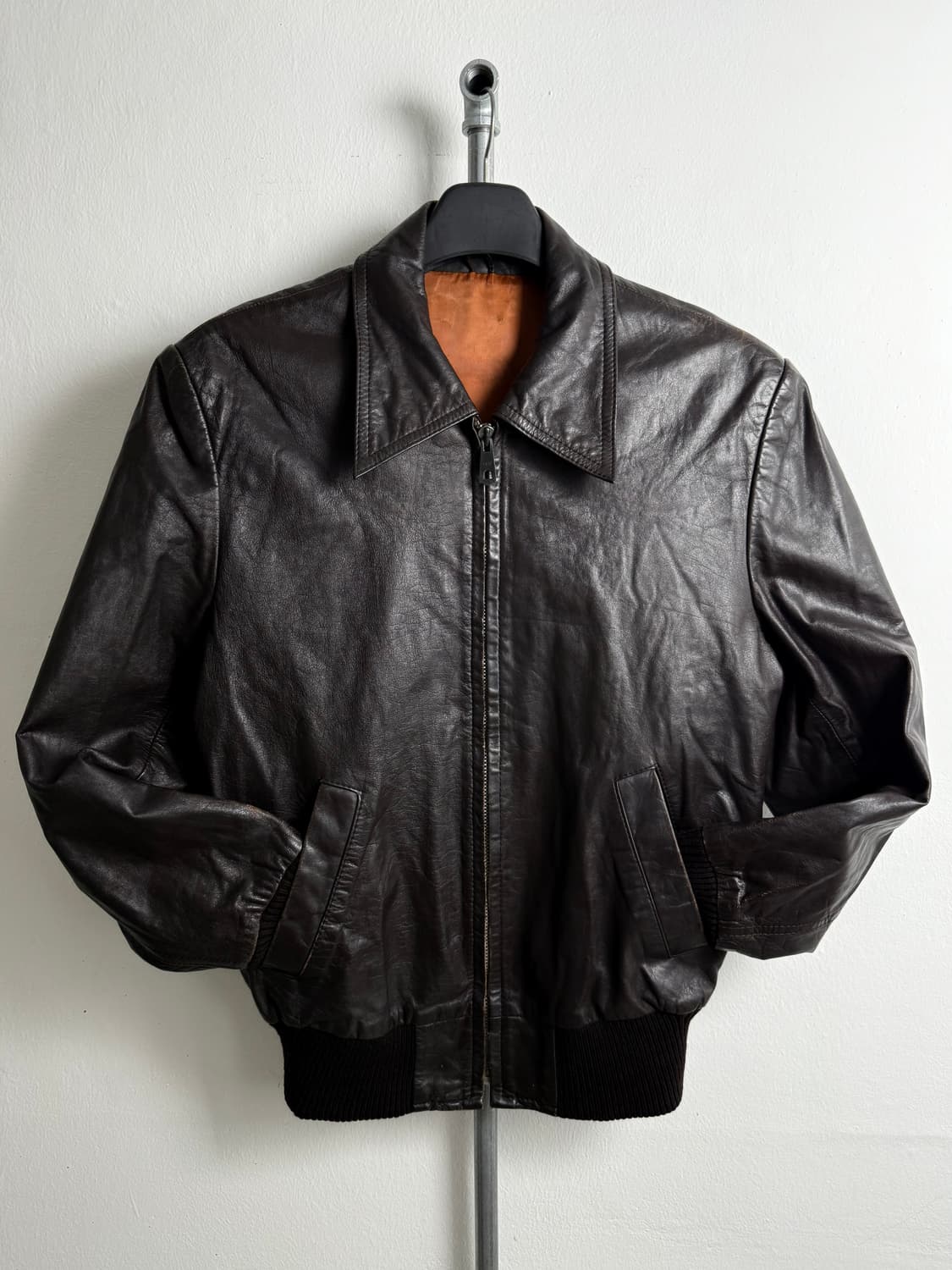 Vintage Genuine Leather Bomber Jacket 상품이미지1