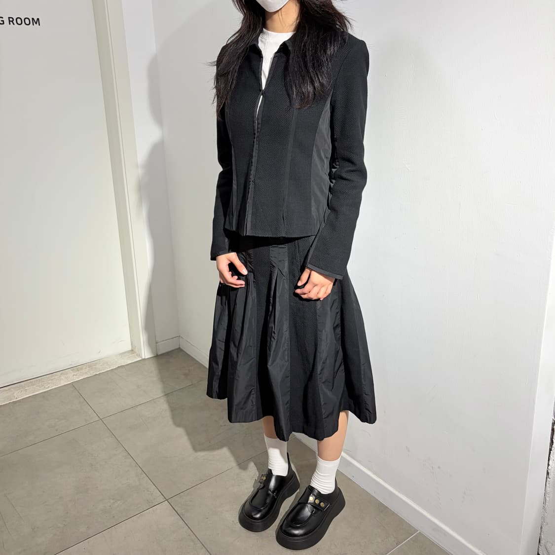 Hiroko Bis 플리츠 절개 셋업 스커트 자켓 상품이미지1