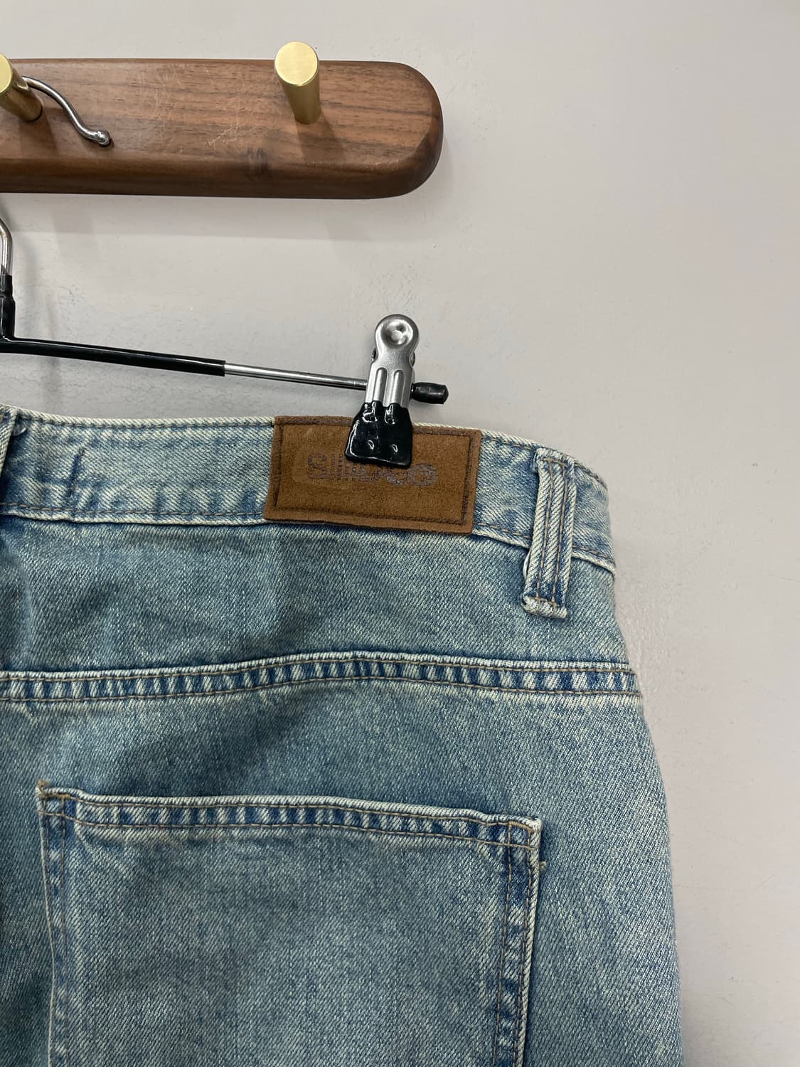 시도 무릎 스티치 디테일 워시드 그린 데님 팬츠 H1544 상품이미지5