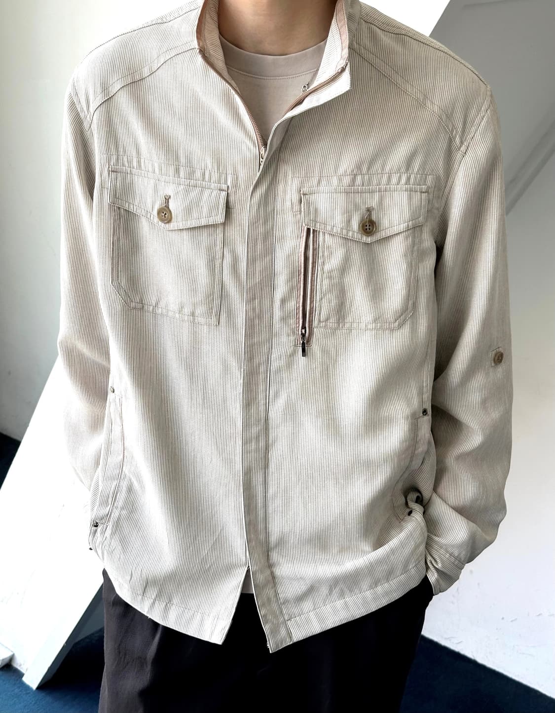 Design stripe zip design light blouson 상품이미지10