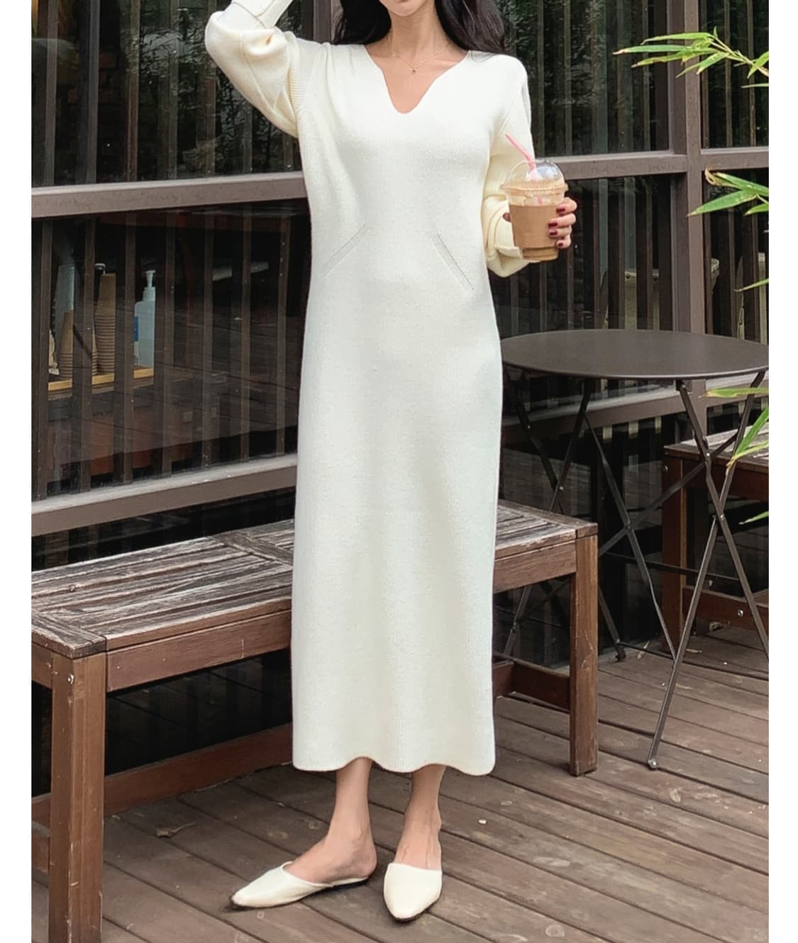 브이넥 니트 롱 원피스 상품이미지5