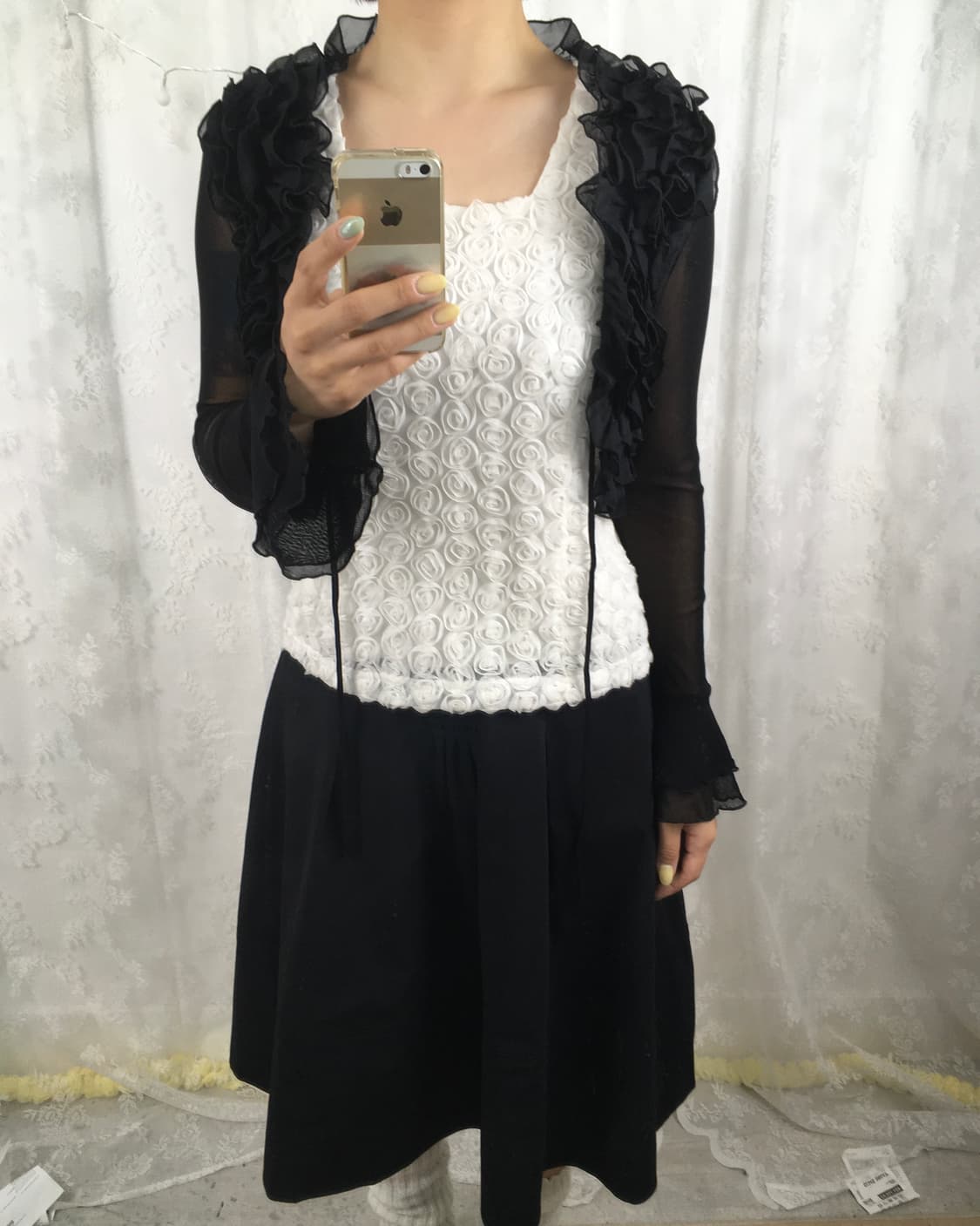 JPN black sheer ruffle bolero 상품이미지4