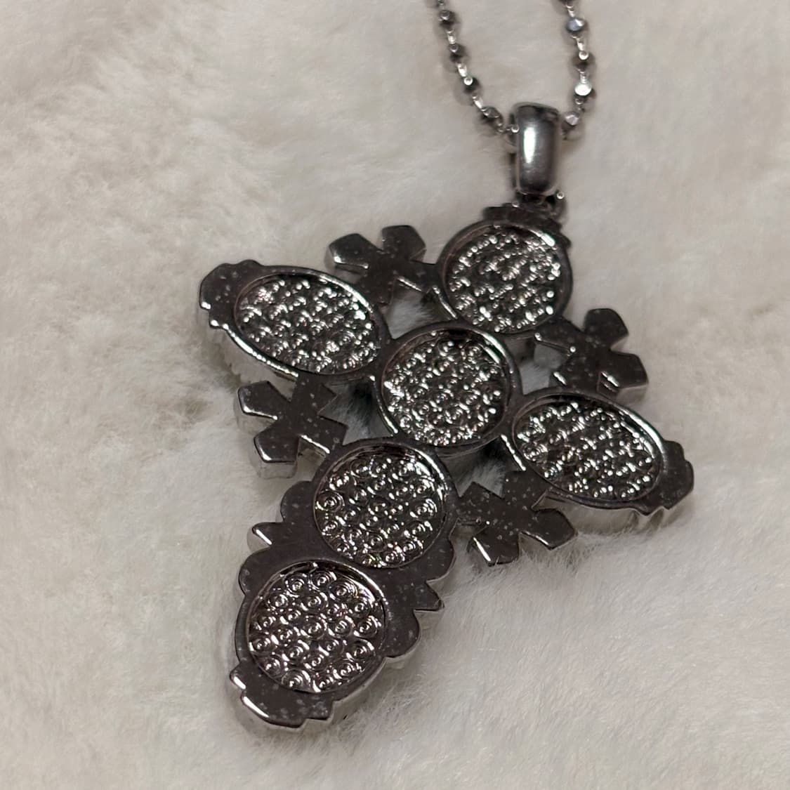 (이체시에눌) 일본 로판영애 무드 아쿠아마린 색상 실버 십자가 목걸이 상품이미지3