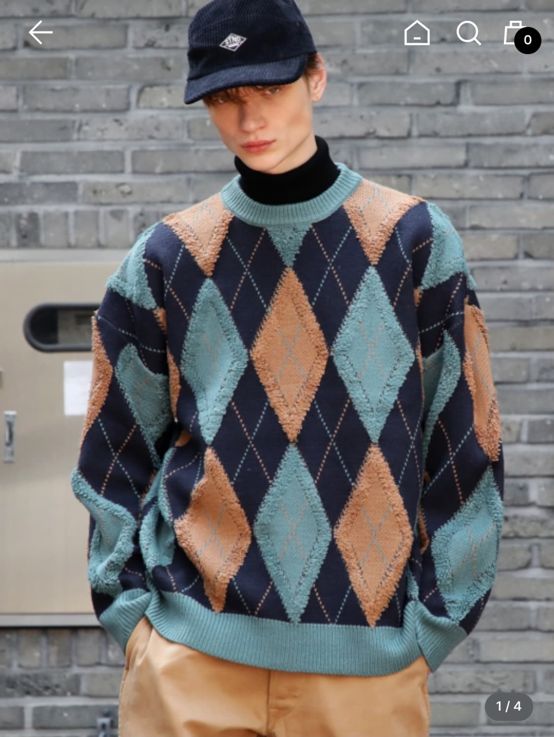 제네럴아이디어 레트로 아가일 오버핏 니트 스웨터 M size 상품이미지1