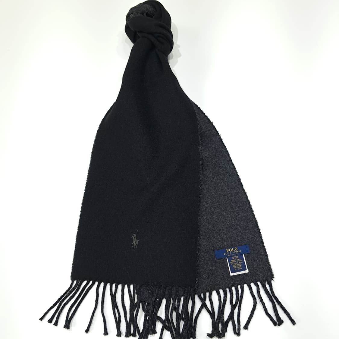 MX551 폴로 90s 이태리판 울 양면 블랙차콜 머플러 목도리 상품이미지2