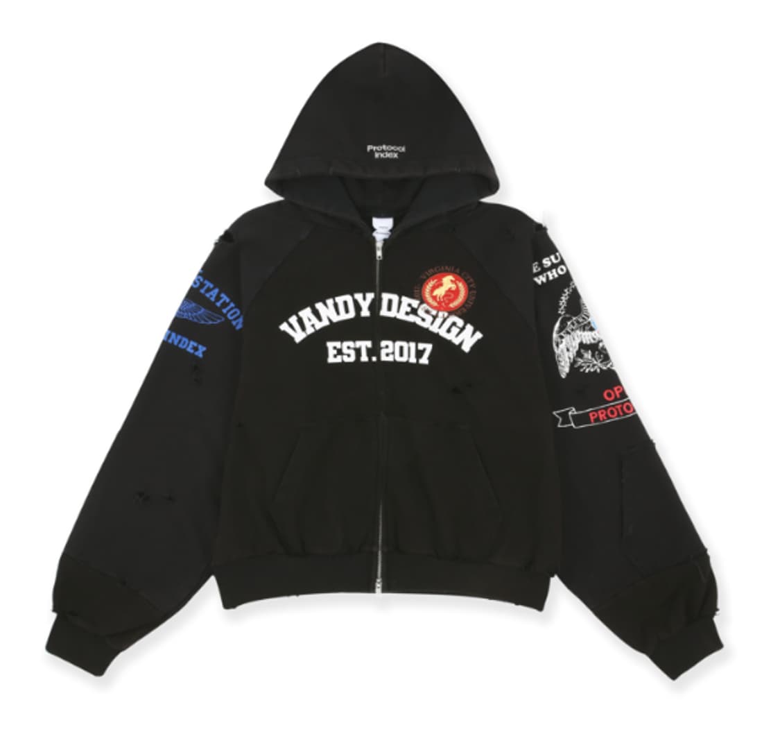 [2] 반디더핑크 X 프로토콜인덱스 후드집업 블랙 상품이미지1