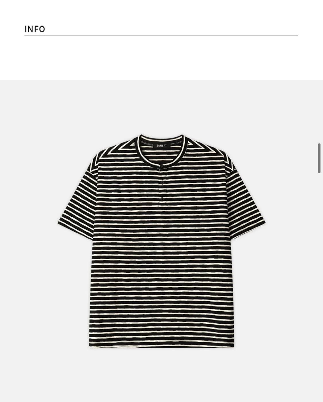 (XL) 드로우핏 러프 스트라이프 헨리넥 티셔츠 [BLACK] 반팔 상품이미지7