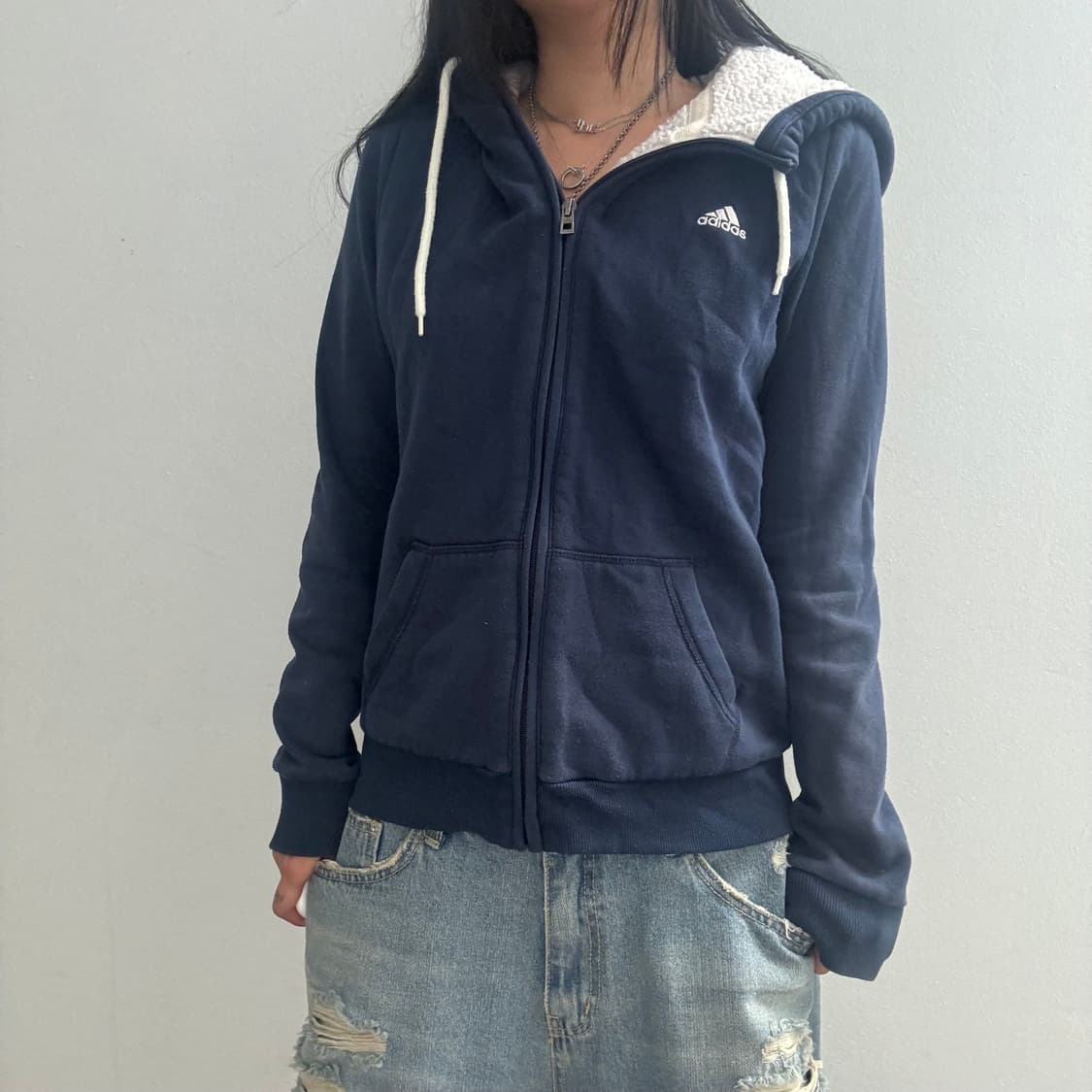 아디다스 네이비 삼선로고 후드집업 95 상품이미지1