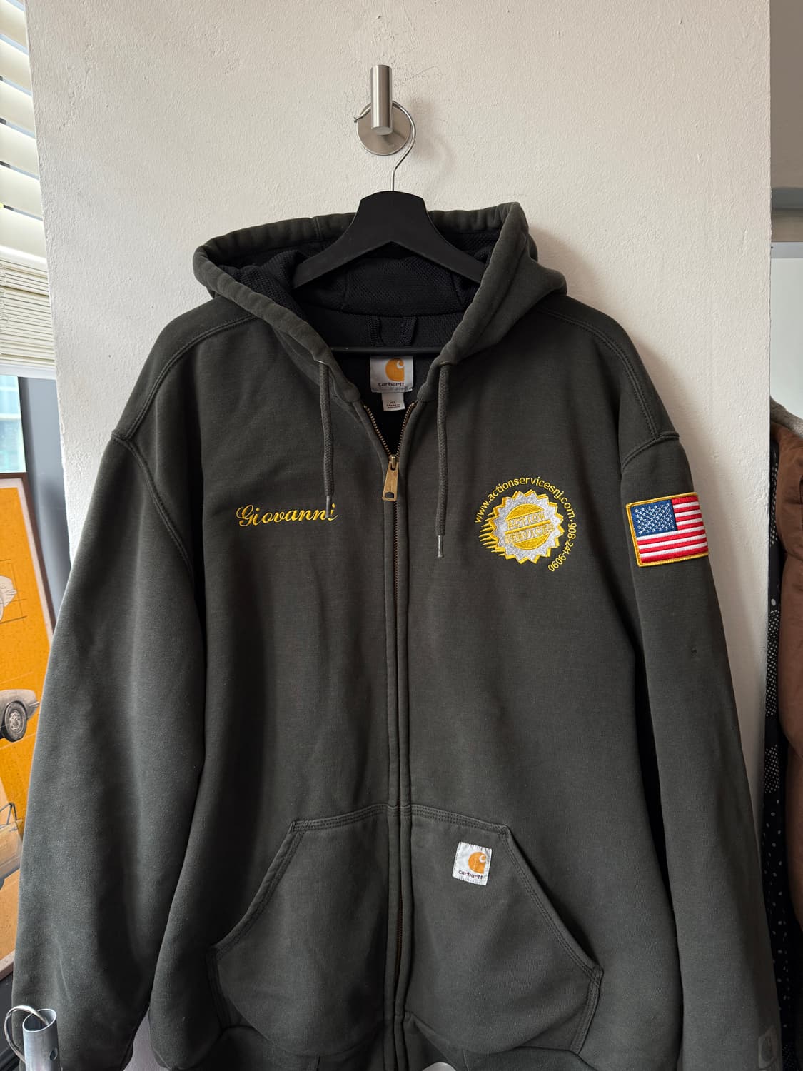 칼하트 레인디펜더 성조기 후드집업 그린  XL-XXL 상품이미지1