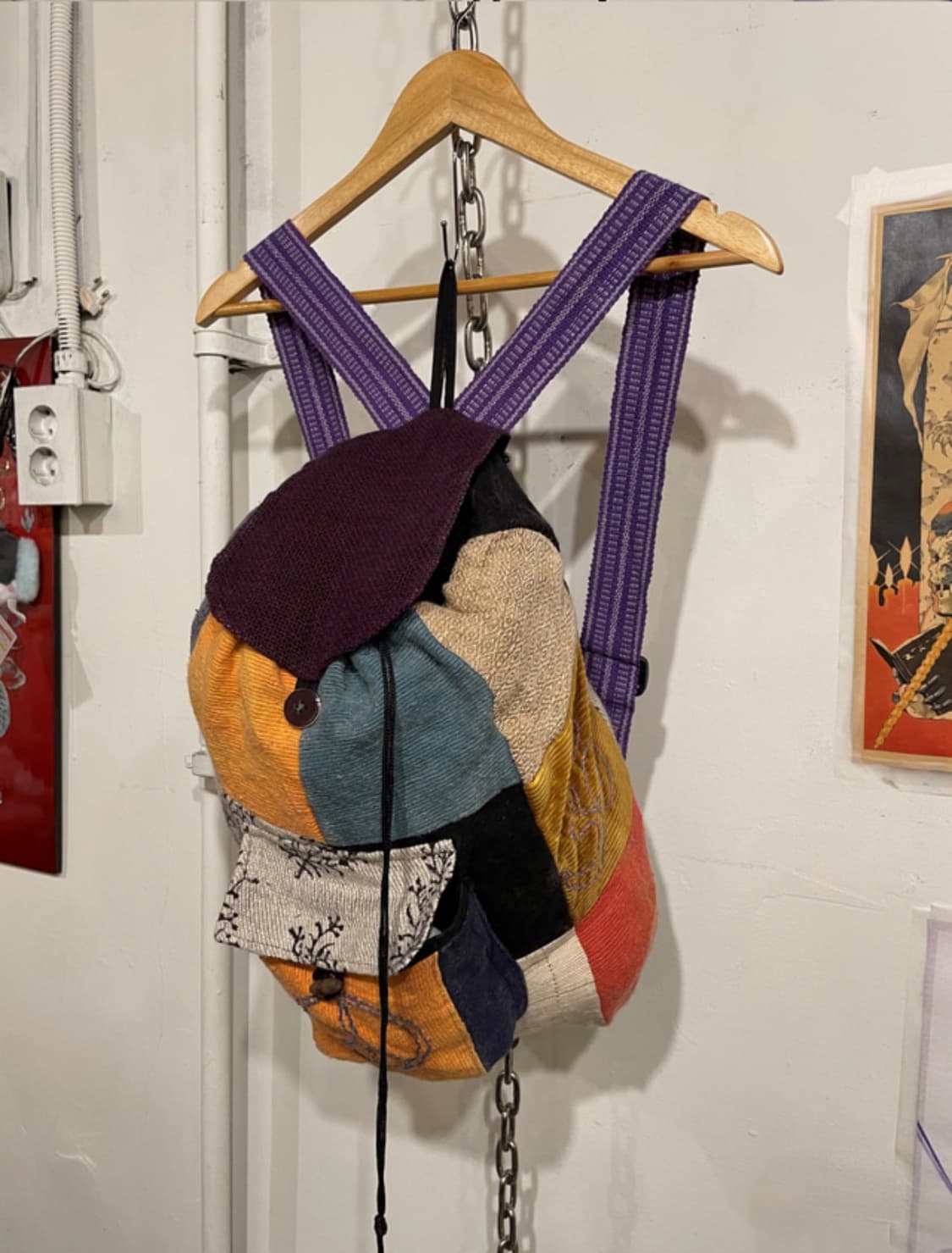 피스 플라워 자수 코듀로이 패치워크 백팩 상품이미지2