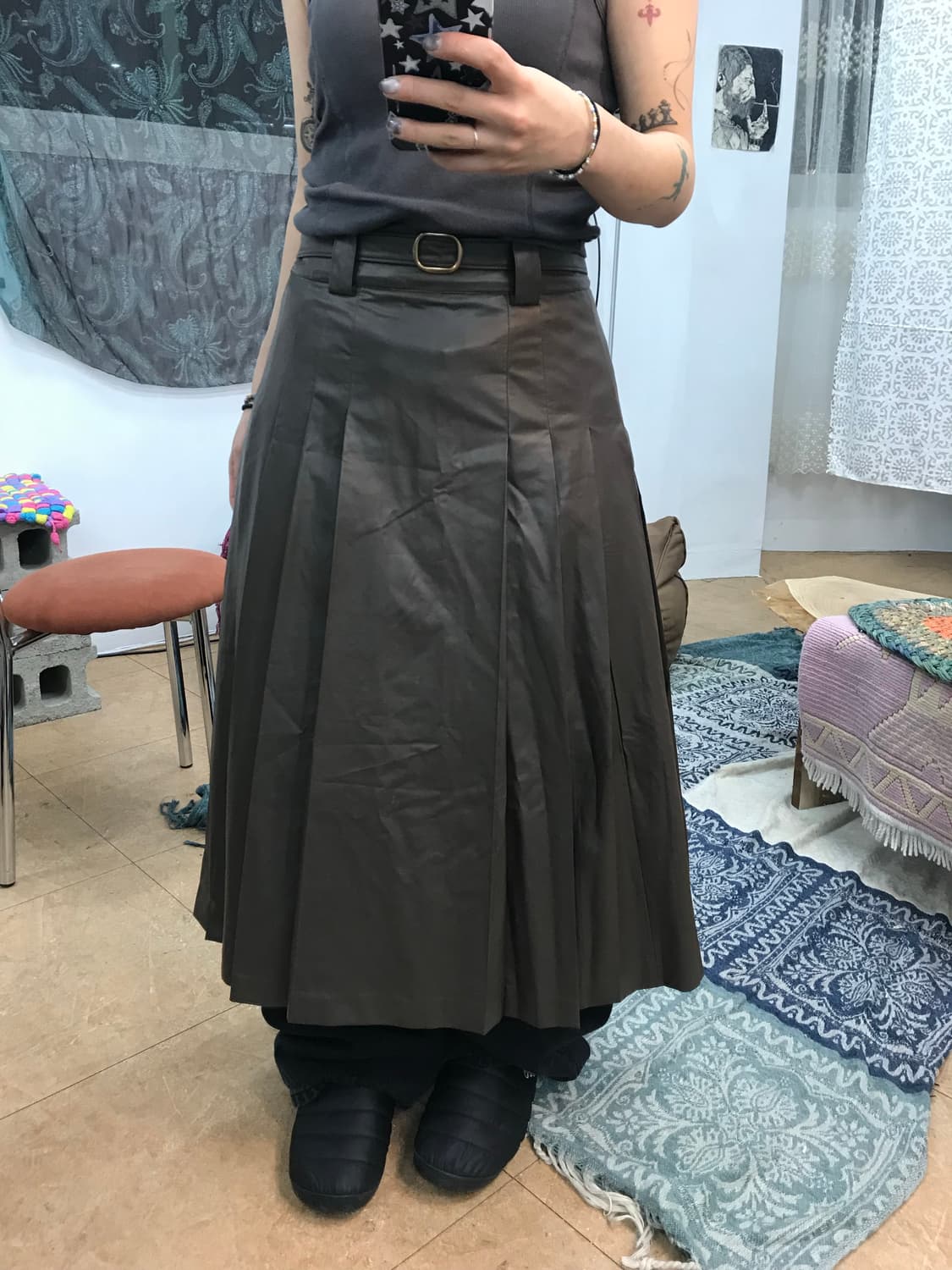 빈티지 여성 인조가죽 벨티드 스커트  상품이미지1