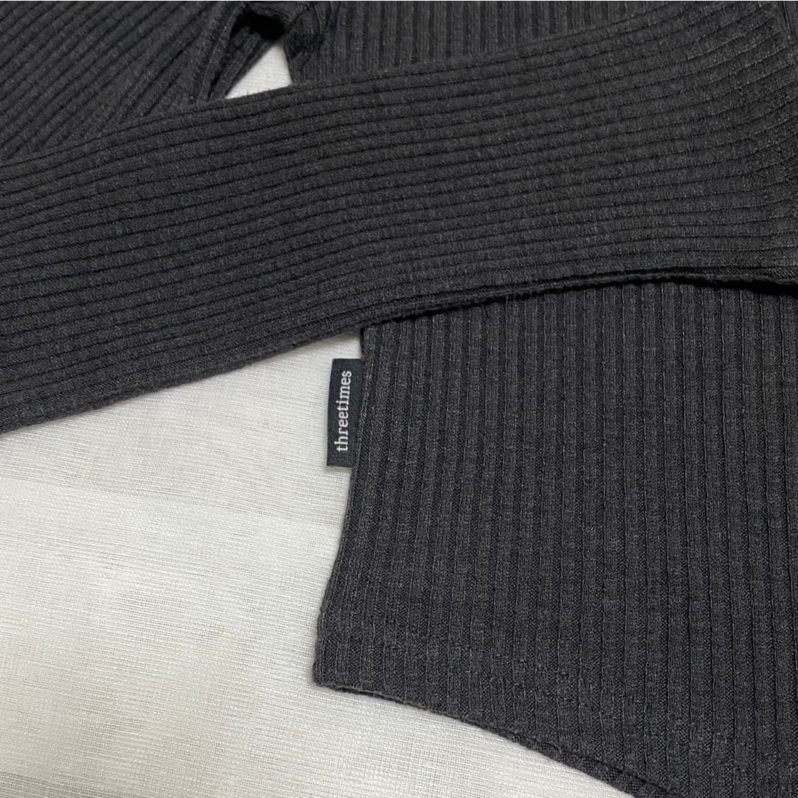 (1회 시착) 쓰리타임즈 원숄더 버튼 가디건 (차콜) 상품이미지3