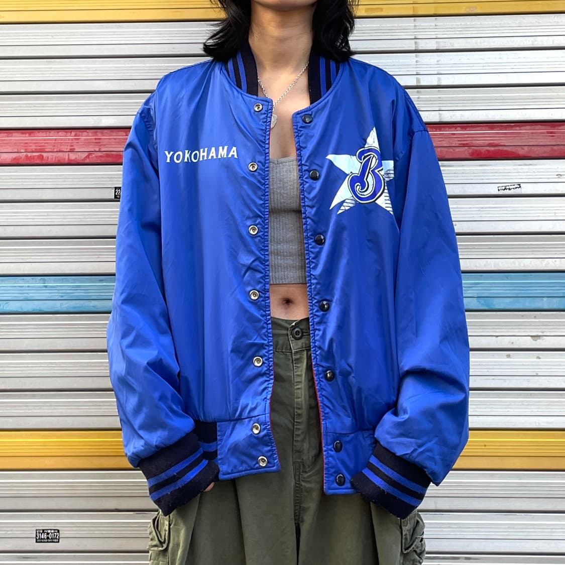 90s YOKOHAMA 리버시블 양면 패딩 바시티 자켓 XL 상품이미지4
