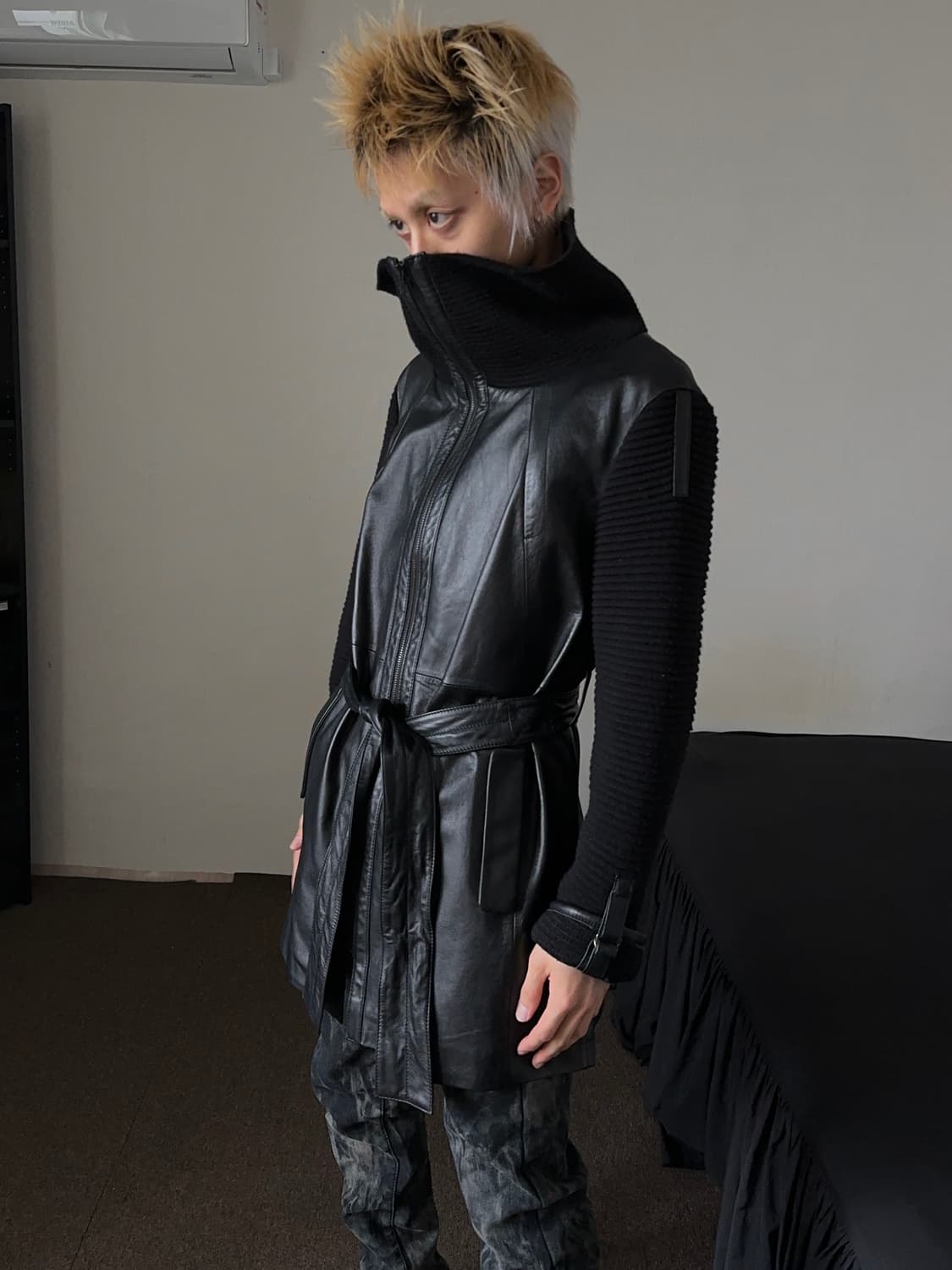 하이넥 니팅 쉽스킨 하프코트 상품이미지1