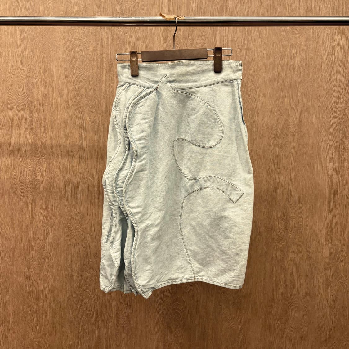 JPN 워싱 코튼 미디 스커트 패치 워크 입체 절개 라인 디테일 연청 상품이미지2