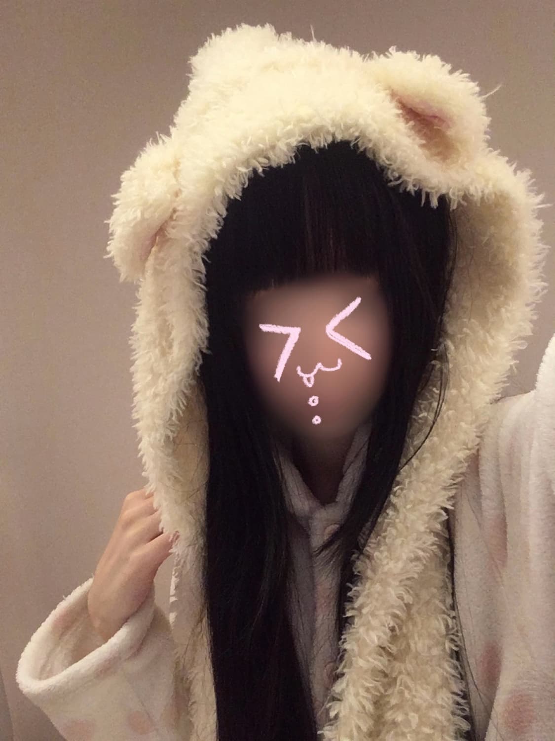 핑크 도트 쿠마미미 퍼 목도리 머플러 히메갸루 헤이세이 상품이미지4