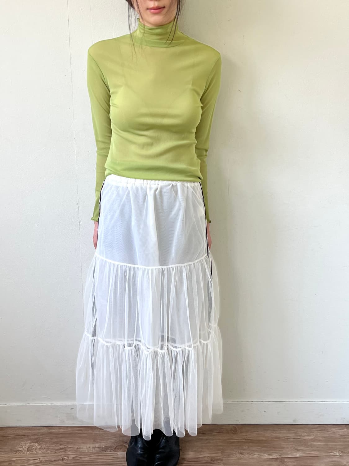 Japan vtg 올리브그린 시스루 터틀넥 상품이미지3