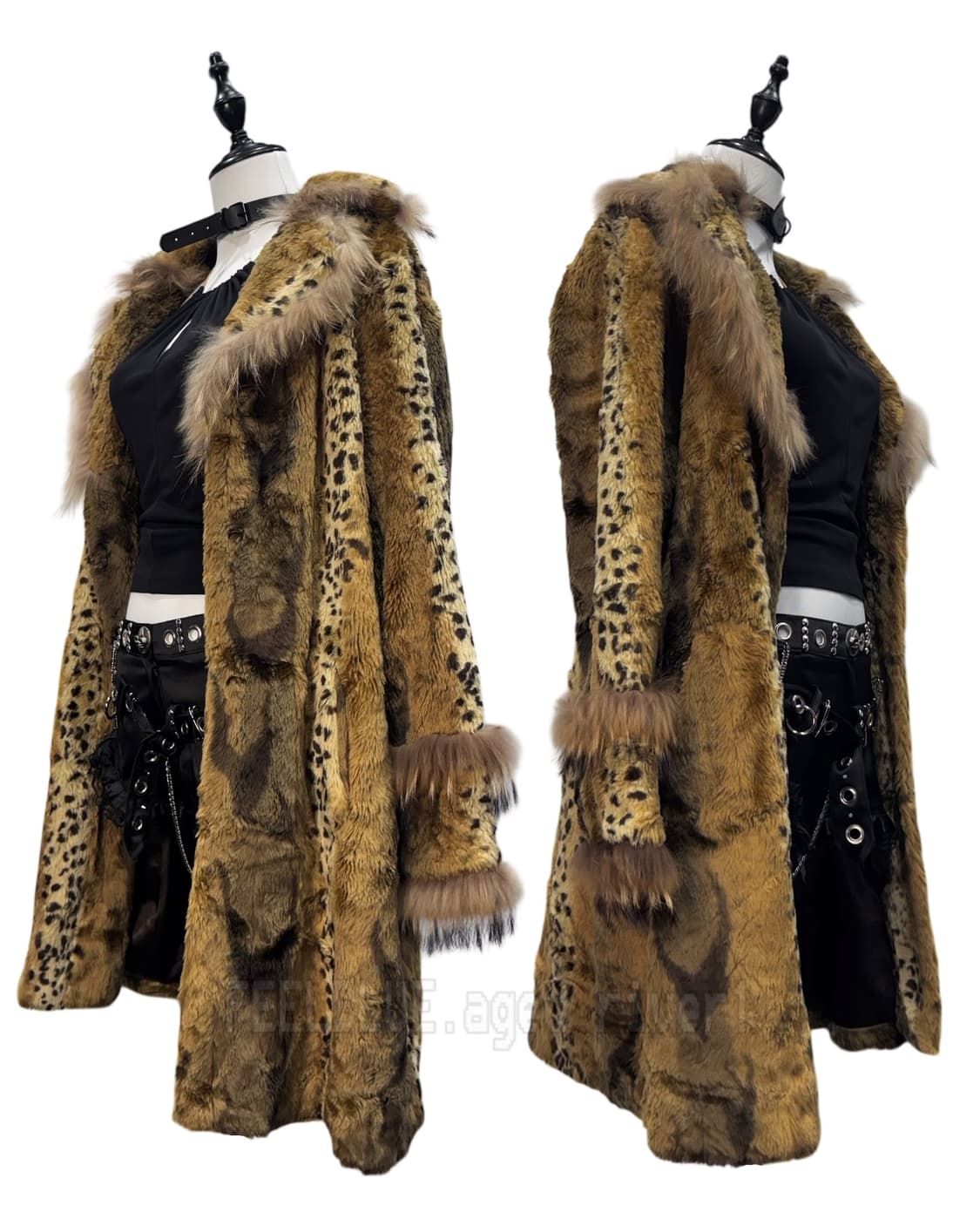 Halter Slip Top Leopard Fur Coat 2pcs 상품이미지2